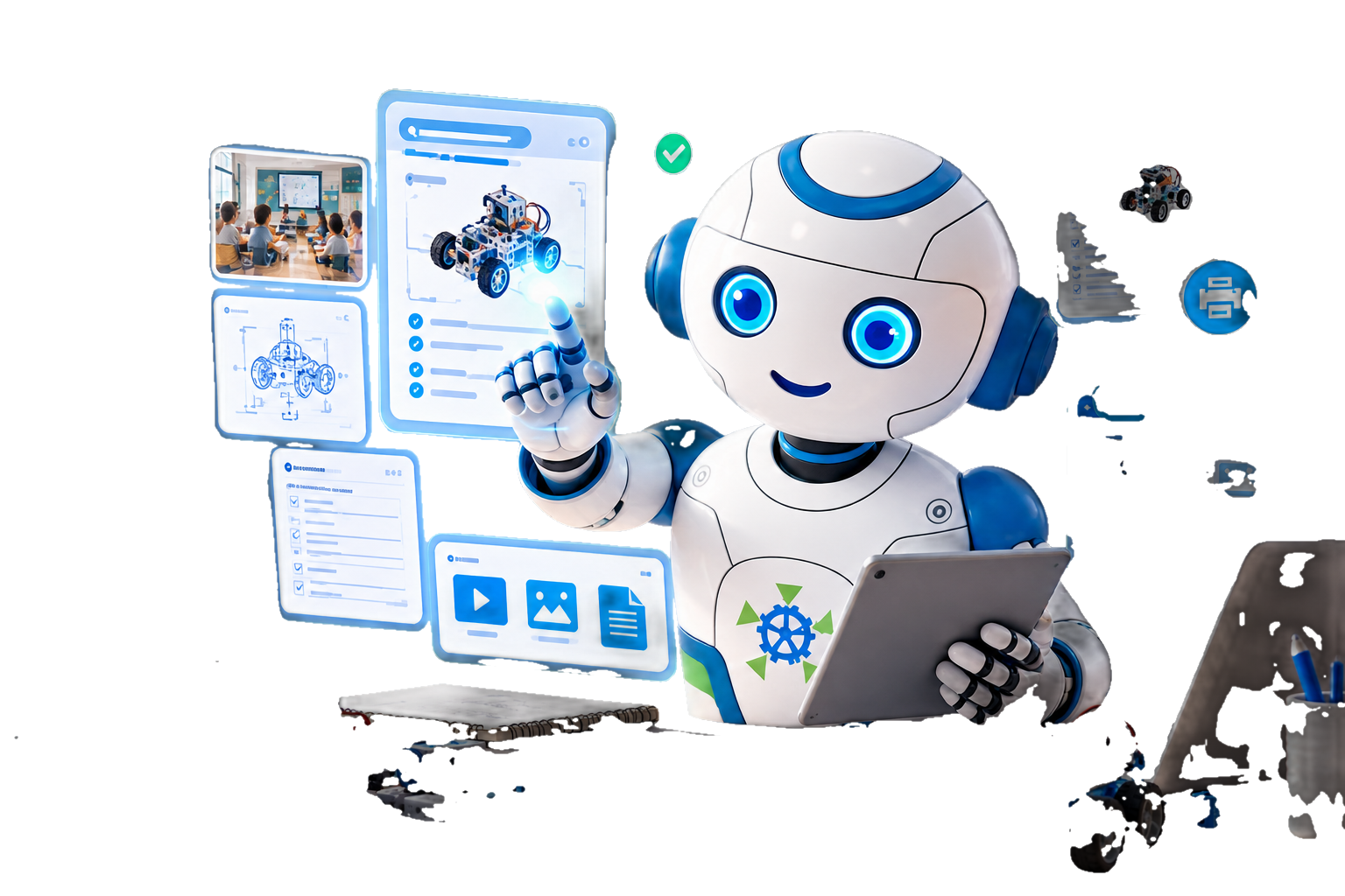 Robot creando contenido digital para documentación de aula