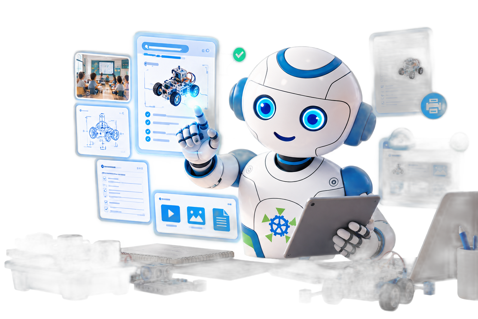 Robot creando contenido digital para documentación de aula